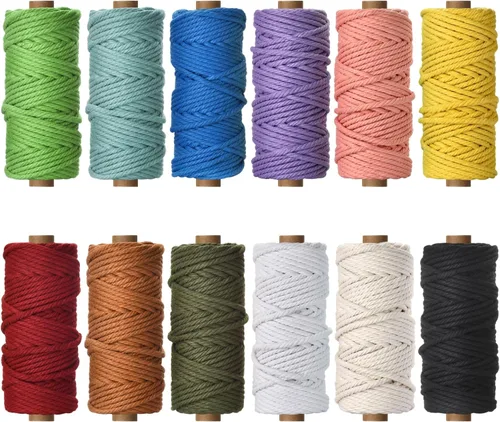 Miniatura 23 de Cuerda de Algodón 8mm x 20 Yardas - Cuerda de Macramé Natural Sin Blanquear - Cuerda de Algodón Trenzada de 3 Hilos para Colgar en la Pared, Blanco