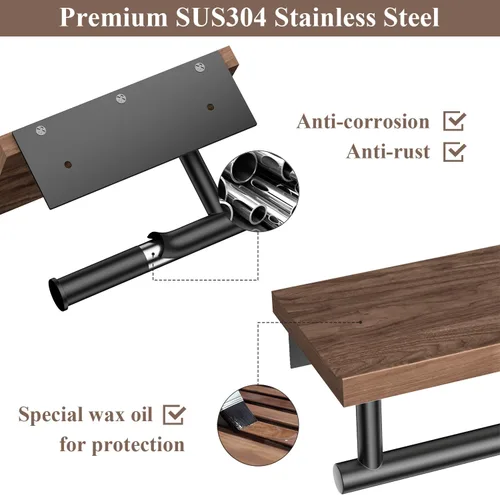 Miniatura 4 de Tindbea Portarrollos de papel higiénico con estante de madera, soporte de rollo de papel higiénico de madera para montaje en pared, accesorios