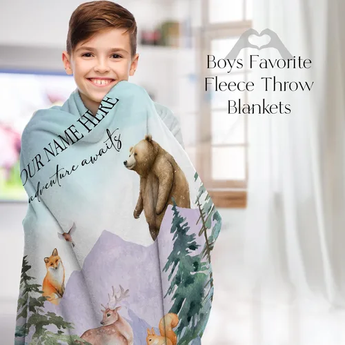 Miniatura 3 de Manta personalizada con diseño de aventura que espera la naturaleza, para niños o adultos con bonito nombre personalizado, suave y afelpado