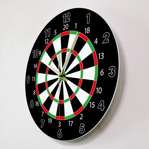 Miniatura 3 de Reloj de pared de 12 pulgadas, diseño moderno, tablero de dardos impreso, barra de dardos de juego, club nocturno, decoración de sala