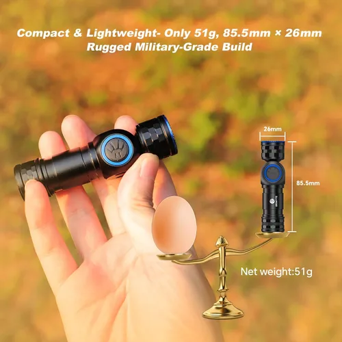 Miniatura 5 de Brinyte HL16 Linterna frontal LED recargable, linterna EDC ajustable de 0-90°, faro de 520 lúmenes con base magnética y carga, luz impermeable IP66
