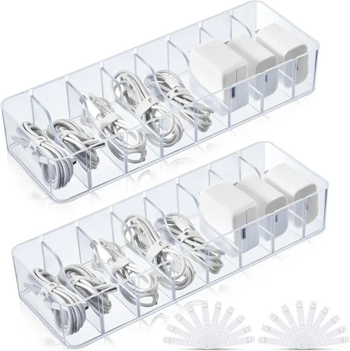 Miniatura 12 de Tatuo 1 Pieza Organizador de Cables con 10 Amarres de Alambre, Caja de Almacenamiento de Cables de Plástico Caja para Cargador Organizador