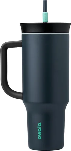 Miniatura 13 de Owala Vaso de viaje aislado de acero inoxidable de triple capa con tapa resistente a derrames, popote y asa de transporte, sin BPA, 40 onzas