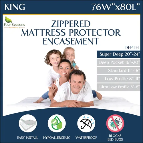 Funda de colchón de bolsillo súper profundo, tamaño King, protector impermeable con cremallera para colchones muy profundos de 20 a 24 pulgadas de