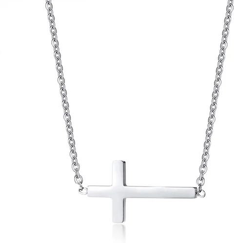 Miniatura 7 de Ovian Collar de cruz lateral para mujer, chapado en oro de 18 quilates, acero inoxidable, gargantilla religiosa cristiana