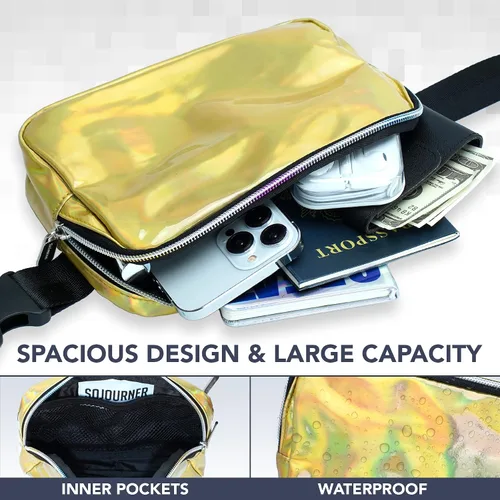 Miniatura 3 de Riñonera diaria para mujeres y hombres Riñonera Riñonera ligera para viajes, deportes, senderismo, Láser dorado - 1 bolsillo, Riñonera