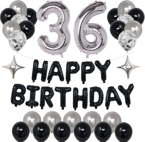 Miniatura 22 de Decoraciones de fiesta de cumpleaños color negro y plateado para niños y niñas, suministros de fiesta de cumpleaños número 14 con pancarta negra