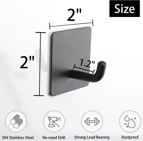 Miniatura 5 de Ganchos para Toallas de Baño - Paquete de 6 Ganchos Autoadhesivos Fuertes para Abrigos/Ropa, Ganchos Adhesivos Sin Perforación, Gancho de Pared