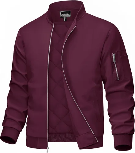 Miniatura 9 de MAGCOMSEN Chaqueta bomber para hombre, casual, resistente al viento, acolchada, con cremallera completa, cortavientos, chaqueta universitaria cálida