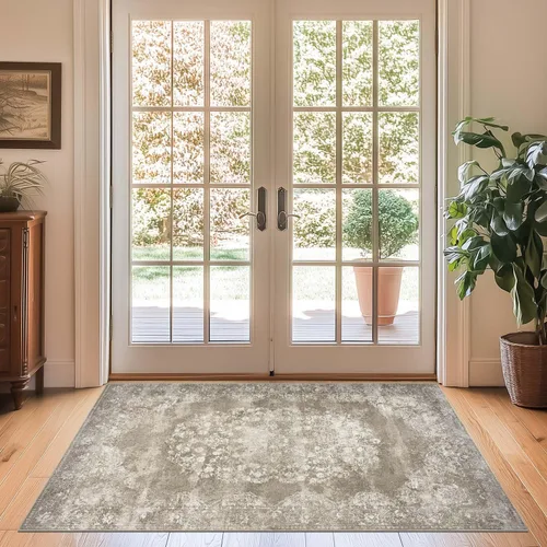 Miniatura 160 de Jinchan Fiora - Alfombra redonda de 8 pies, alfombras vintage con diseño floral envejecido, lavable a máquina, antideslizante, de pelo bajo, Azul