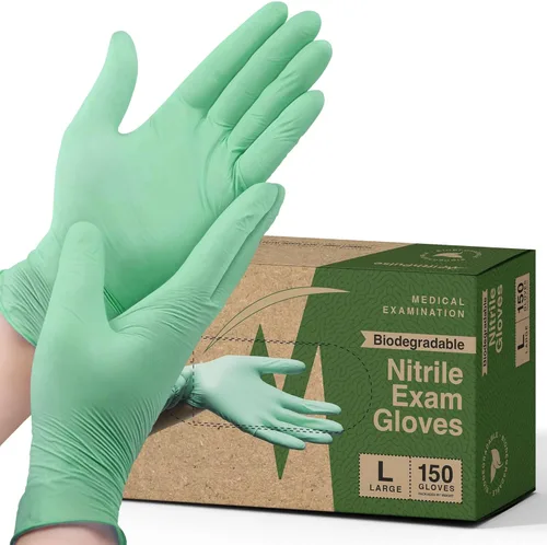 FifthPulse Guantes de nitrilo desechables biodegradables, 150 unidades, guantes de cocina ecológicos seguros para alimentos, guantes sin polvo y
