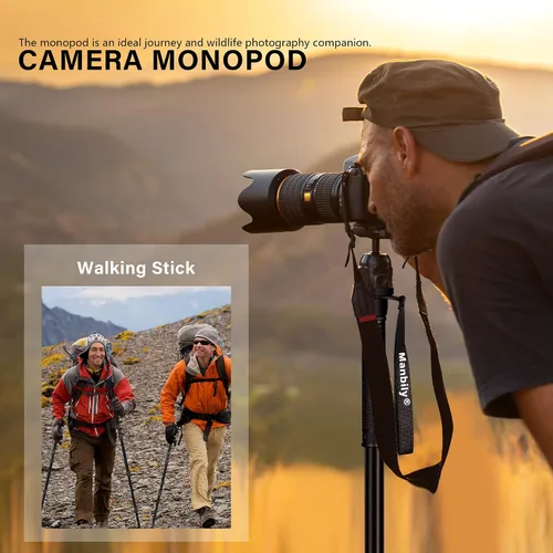 Miniatura 6 de Manbily Monopod de cámara de 65 pulgadas, monopie de viaje de aluminio de 5 secciones para cámaras réflex digitales Canon, Nikon, Sony, videocámara