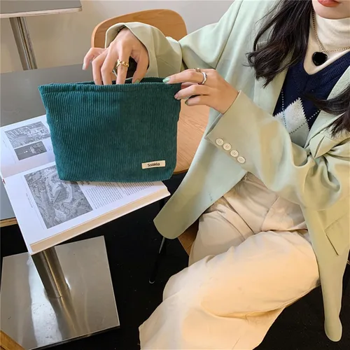 Miniatura 2 de Bolsas de cosméticos para mujer, bolsa de cosméticos de pana, bolsos estéticos para mujer, bolsos de mano con puntos sonrientes, organizador