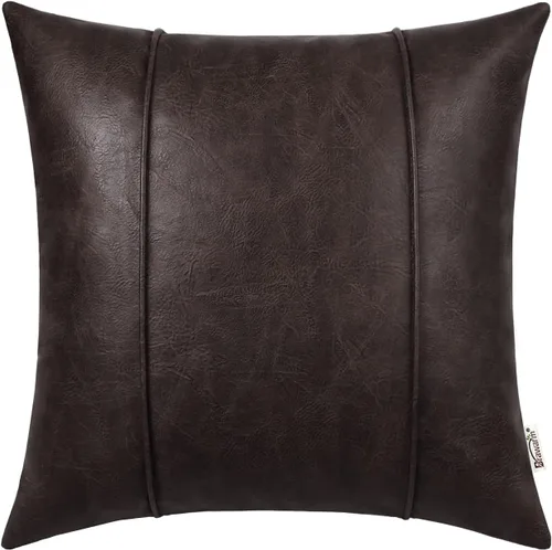 BRAWARM Fundas de Almohada Decorativa de Cuero Café de 22 x 22 Pulgadas - Funda de Almohada de Piel Sintética con Ribetes, Almohada Decorativa de