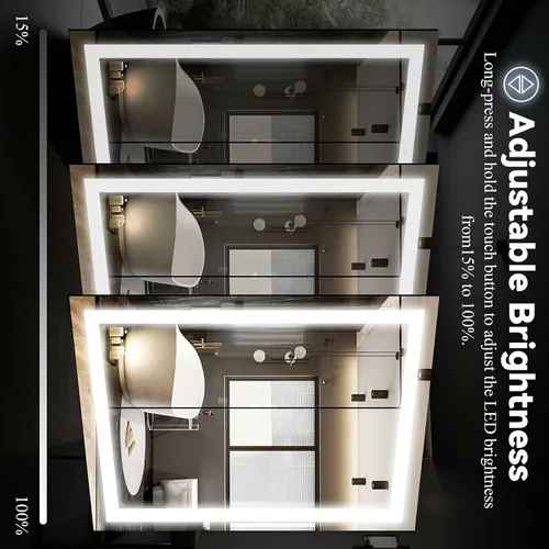 Miniatura 3 de VooBang Espejo de baño con luces de 30 x 30 pulgadas, 3 modos de iluminación ajustables, espejo de tocador de baño LED, antivaho y función