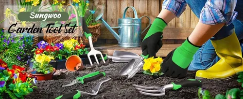 Miniatura 5 de 8 unids tijeras de podar tijeras de jardín herramienta de aluminio deber escardador jardinería herramientas de mano kit trasplantador mango