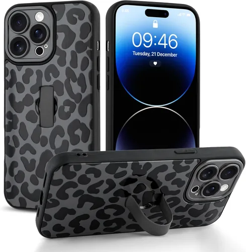 Miniatura 58 de Funda compatible con iPhone 17 Pro Max con correa de mano para los dedos, funda de teléfono con estampado de leopardo y guepardo para mujeres