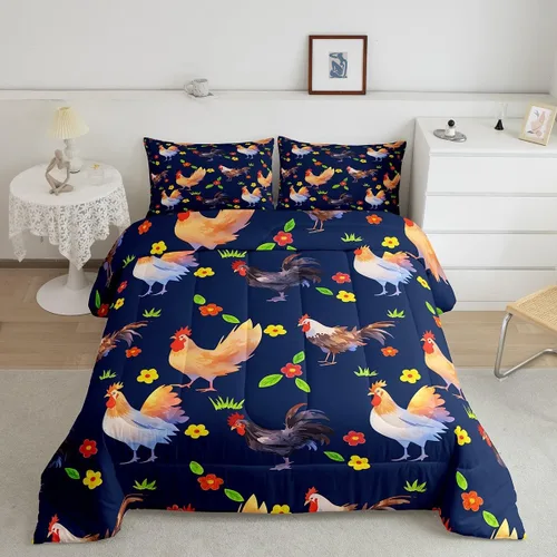 Miniatura 34 de Erosebridal Juego de ropa de cama a cuadros azul para niños, juego de cama individual con diseño de patos amarillos de dibujos animados, juego