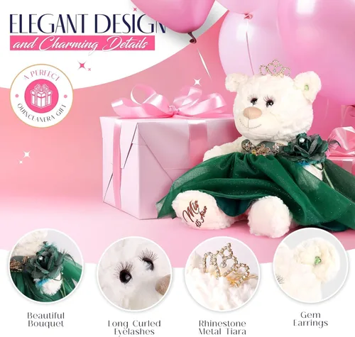 Miniatura 5 de Centro de mesa grande de 20.0 in de oso de peluche de quinceañera, vestido elegante, regalo de recuerdo de gran tamaño para 15 años, decoración