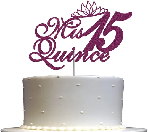Miniatura 8 de Mis Quince 15 Quinceañera - Decoración para tartas con purpurina para quinceañera, ideas de decoración de fiesta de cumpleaños, decoración de alta