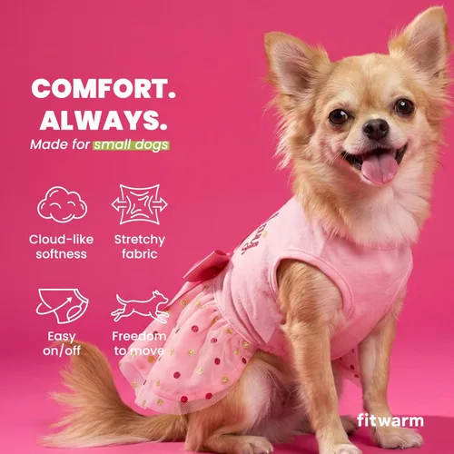 Miniatura 6 de Vestido de Tul para Perros Fitwarm Cumpleaños Niña, Ropa para Perros Pequeños Niña, Ropa para Gatos, Rosa, Pequeño