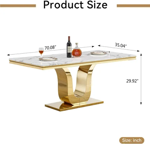 Miniatura 2 de SSLine Mesa de comedor moderna para mesa de cocina de mármol sintético de 6,70 pulgadas, mesa de comedor rectangular para muebles de cocina