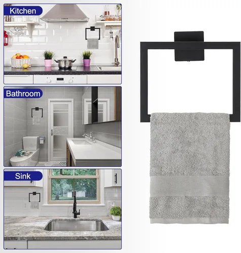 Miniatura 4 de uxcell Juego de 5 piezas de accesorios de baño, juego de barra de toalla de acero inoxidable de 15.7 pulgadas, soporte para papel higiénico, 2 Negro
