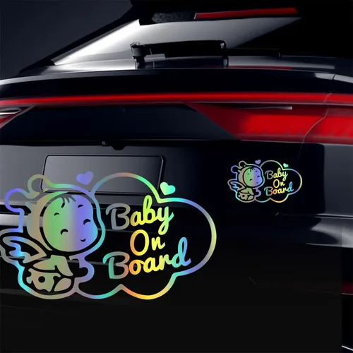 Miniatura 15 de Calcomanías reflectantes para automóvil de bebé a bordo, 2 calcomanías de advertencia de seguridad para bebé en el automóvil (azul reflectante 2)