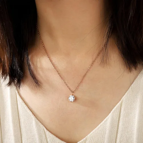 Miniatura 3 de 3 collares circulares de corazón con gotas de agua para mujer, collares delicados para mujer, collares modernos de acero inoxidable