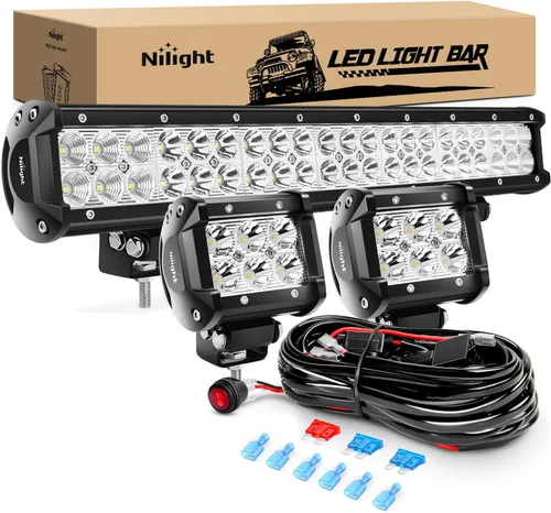 Nilight - ZH002 Barra de luz LED todoterreno de 20 pulgadas, 126 W, combo de haz puntual y disperso, 2 piezas de 18 W, cápsulas LED de 4 pulgadas