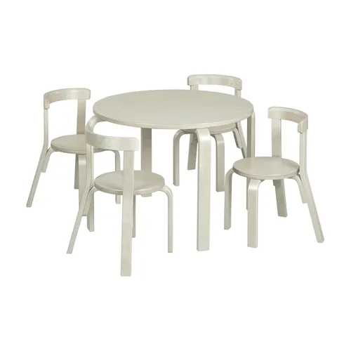 ECR4Kids Juego de mesa de madera curvada y sillas con respaldo curvo, muebles para niños, blanco envejecido, 5 piezas Blanco Cal