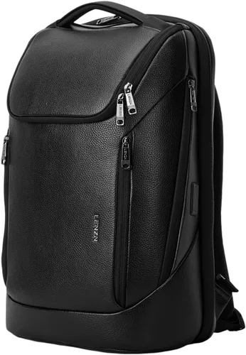 LENZN Mochila de negocios de cuero duradera perfecta para hombres y mujeres, mochila de trabajo para 15.6 pulgadas, bolsa de viaje de alta calidad