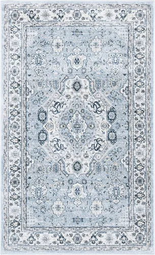 SAFAVIEH - Colección Isabella, alfombra decorativa - 2'2" x 5', azul y crema, diseño oriental, no desprende pelusa y fácil cuidado, ideal para áreas