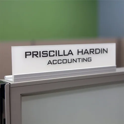 Miniatura 2 de Placa de identificación personalizada para cubículos de oficina. Soporte de aluminio moderno - 4 colores de placa (blanco escarchado)