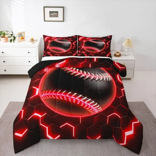Miniatura 12 de Erosebridal Juego de edredón de béisbol tamaño individual, juegos de ropa de cama deportiva para niños, edredones y juegos de ropa de cama de nido