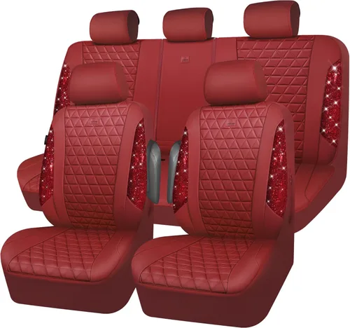 Miniatura 14 de CAR PASS Fundas de asiento de automóvil de cuero con diamantes brillantes, juego de asientos interiores de asientos completos, impermeable, Plateado