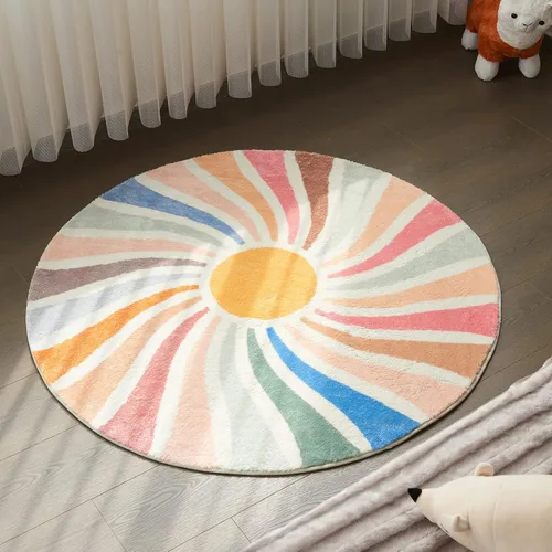Miniatura 8 de Topotdor Alfombra redonda con diseño de arco iris, colorida alfombra bohemia para niños, ultra suave, lavable, para habitación de bebé, dormitorio