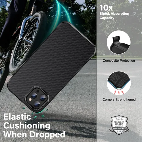 Miniatura 3 de ONES Funda delgada para iPhone 12 Pro Max, funda protectora de fibra de carbono a prueba de golpes con diseño minimalista y resistente a los Negro
