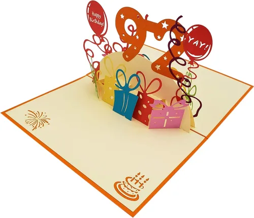 Miniatura 6 de iGifts And Cards Tarjeta desplegable 3D de cumpleaños 92, regalos coloridos y celebración de hitos de globos, saludo sincero para personas mayores