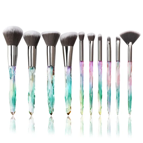 Miniatura 3 de Juego de brochas de maquillaje de 10 piezas, estilo de cristal, cerdas sintéticas de alta calidad, cepillo cosmético profesional, base facial