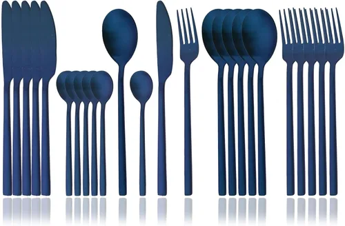 Miniatura 14 de JASHII Juego de cubiertos cepillados, juego de cubiertos de acero inoxidable de 24 piezas, servicio para 6, cuchillo mate, tenedor, cucharas