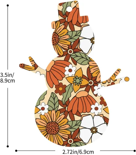 Miniatura 2 de 70s Retro Floral Flower Wooden Christmas Ornaments with Twines Holiday Hanging Decorations Snowman Shapes Wood Slice Ornaments for Christmas Tree