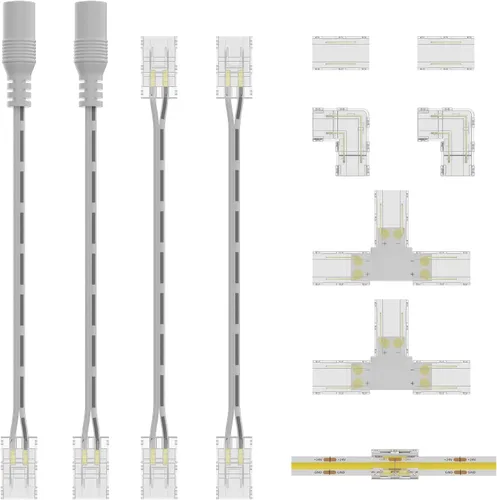 Juego de conectores de tira LED COB de 2 pines de 0.315 in, conectores sin soldadura para luces LED de un solo color, 5 tipos de conectores para
