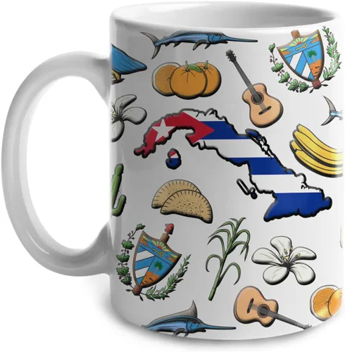 Miniatura 2 de Lotacy Taza de café con símbolos de Cuba con bandera de mapa, taza de cerámica de bandera cubana de 11 onzas, recuerdo de Cuba y regalos, idea