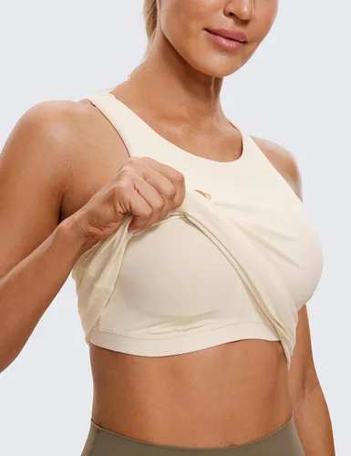 Miniatura 4 de CRZ YOGA Butterluxe Camisetas sin Mangas de Cuello Alto para Mujeres - Espalda Cruzada Entrenamiento Acolchada Yoga Atlética Camisola con Sujetador