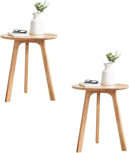 Miniatura 15 de Mesa auxiliar redonda 100% roble macizo, mesa auxiliar pequeña para espacios pequeños, mesas auxiliares de sala de estar de 3 patas con marco Nogal