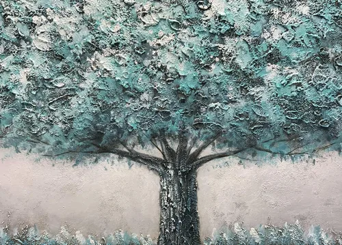Miniatura 4 de Yotree Pintura de árbol, 24 x 48 pulgadas, óleo sobre lienzo, arte abstracto, enmarcado, pintado a mano, moderno, unisex, interior, sala de estar