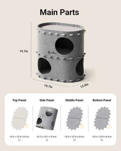 Miniatura 9 de DownyPaws Casa para Gatos de Interior, Cama Cueva para Gatos Plegable de 2 Pisos, Cama Túnel de Fieltro para Gatos Condominio, Cubo Escondite