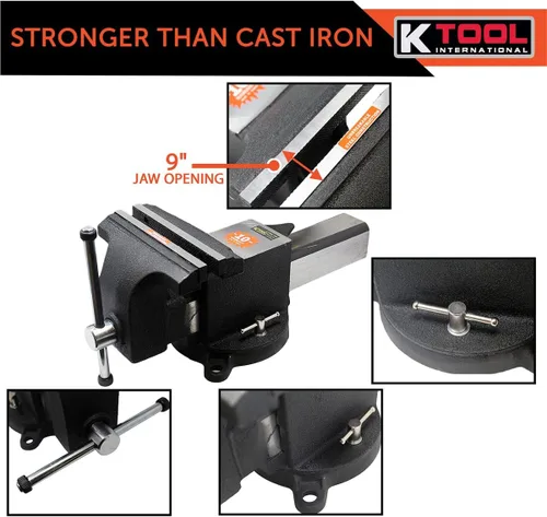 Miniatura 7 de K Tool International 64108 Tornillo de banco de 8 pulgadas con base giratoria giratoria con bloqueo de 360 grados para garajes, talleres
