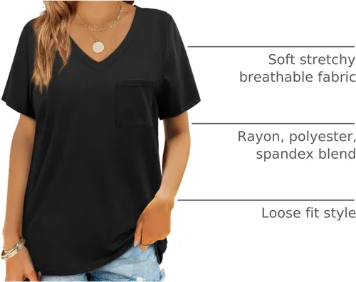 Miniatura 22 de Geifa Camisetas de manga corta con cuello en V para mujer, camisetas casuales de verano con bolsillo